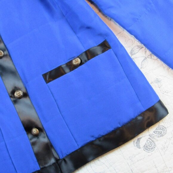 Carlisle Silk quilted jacket Bright blue black Bronze button STUNNING sz 6 - Picture 4 of 7